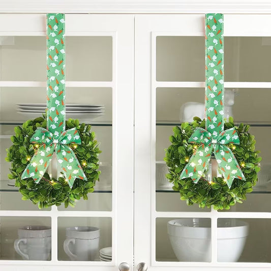 2024 New Product Decorative Wreaths Set Of 1 Faux Wreaths With 4Ribbons With Light&timer For Door Kitchen Cabinet Decoration