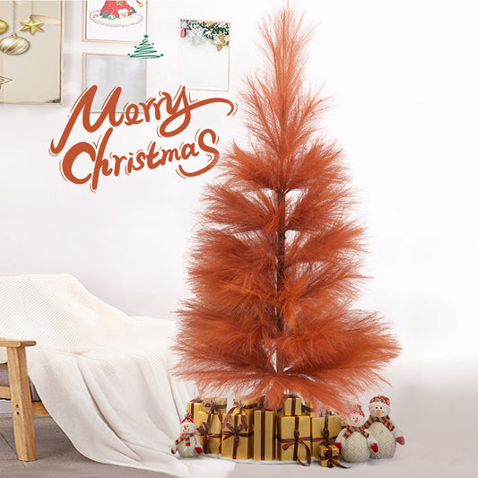 Distinctive Orange 3-ft Dense Artificial Pampas Tree With Round Wooden Bottom Pampas Grass Christmas Tree