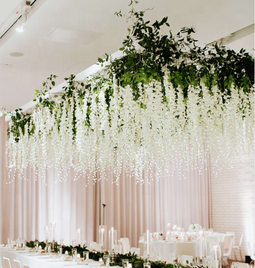 Transworld Hot Sale Artificial Wisteria Encipher Wisteria Hanging Flowers Whosale Hanging From Ceiling Flower For Wedding Mall Decoration