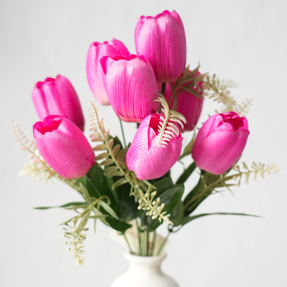 Customized 9 Heads PU Tulip Flowers Mini Artificial Tulips Decoration Flowers For Home Wedding Graduation