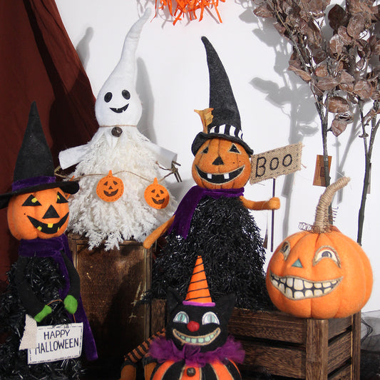 Creative Design Hand Made Halloween Scary Dolls Halloween Decoration Scarecrow Pumpkin Grimace Toy Party Decor