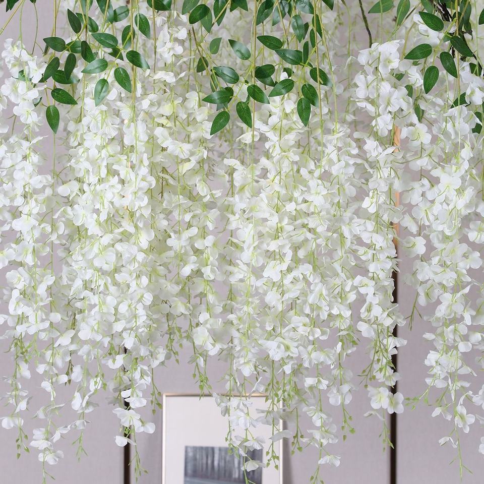 Transworld Hot Sale Artificial Wisteria Encipher Wisteria Hanging Flowers Whosale Hanging From Ceiling Flower For Wedding Mall Decoration