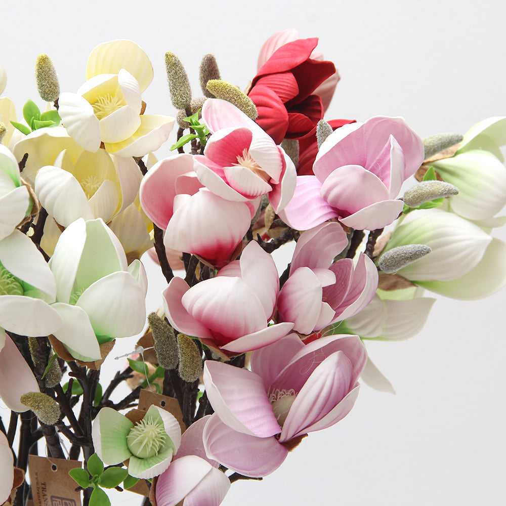 Factory Direct Cheap Artificial Magnolia Flower Wedding Home Decorative Fabric Plastic Simulation Flower Floral