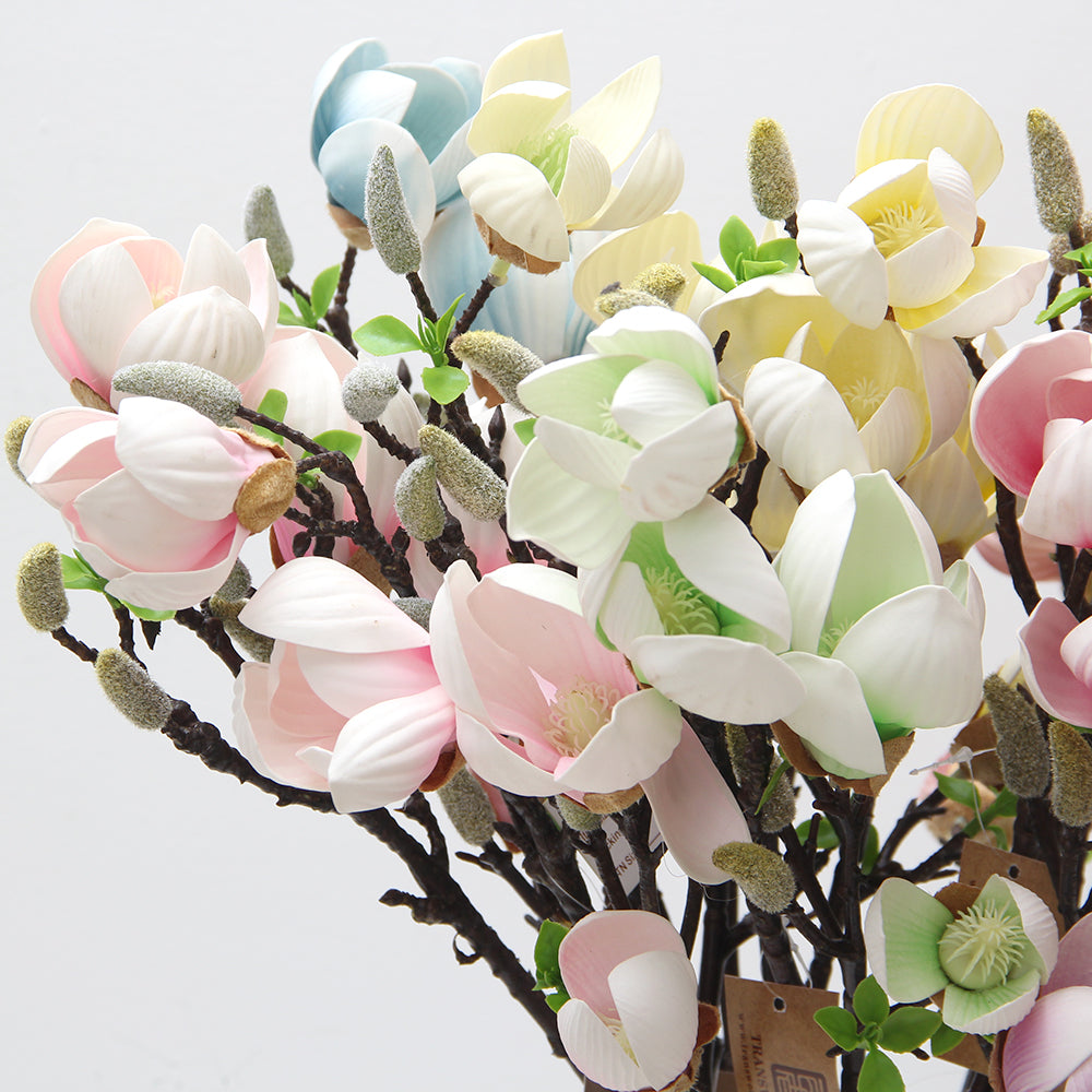 Factory Direct Cheap Artificial Magnolia Flower Wedding Home Decorative Fabric Plastic Simulation Flower Floral