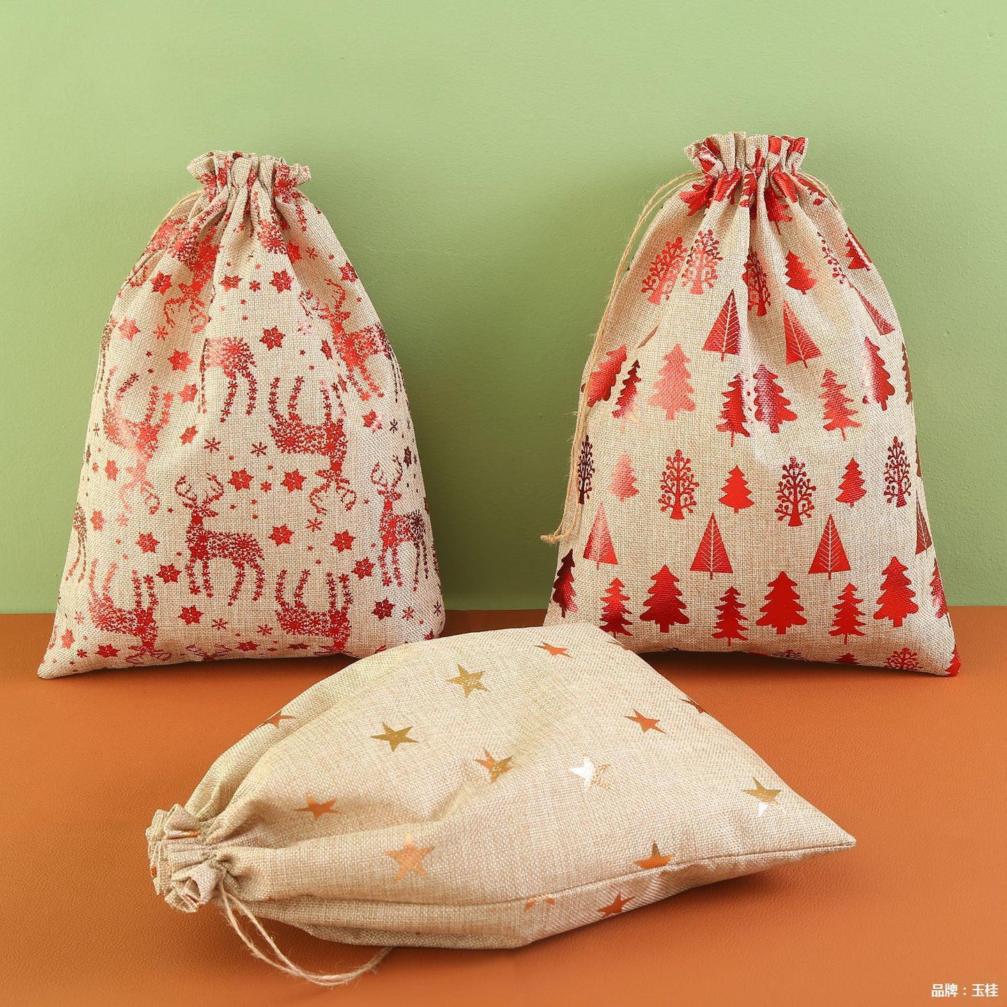 New Product Christmas Gift Bags Large Size Gilt Linen Bundle Pocket Storage Bag For Christmas Decorations