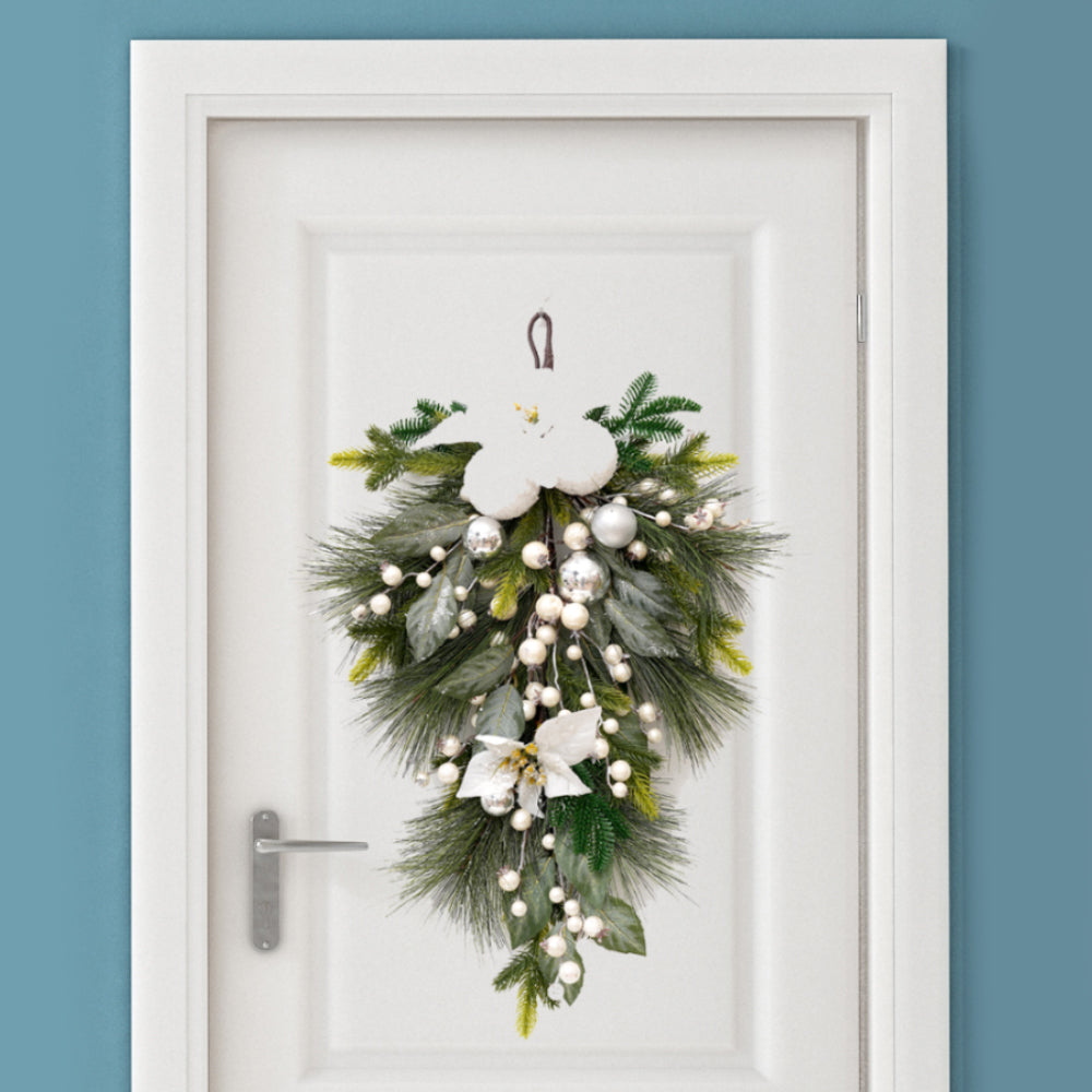 Popular Christmas Decor Teardrop Swag Artificial White Flower Fruit Drop Door Hanger For Christmas hanging Decoration