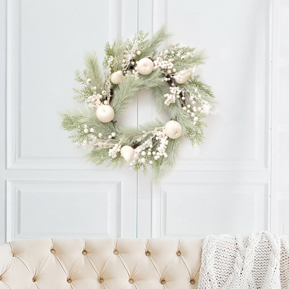 2025 Newly Design Artificial Christmas Wreath 55cm Faux Snow-white Decorative Wreaths For Home Christmas Decorations