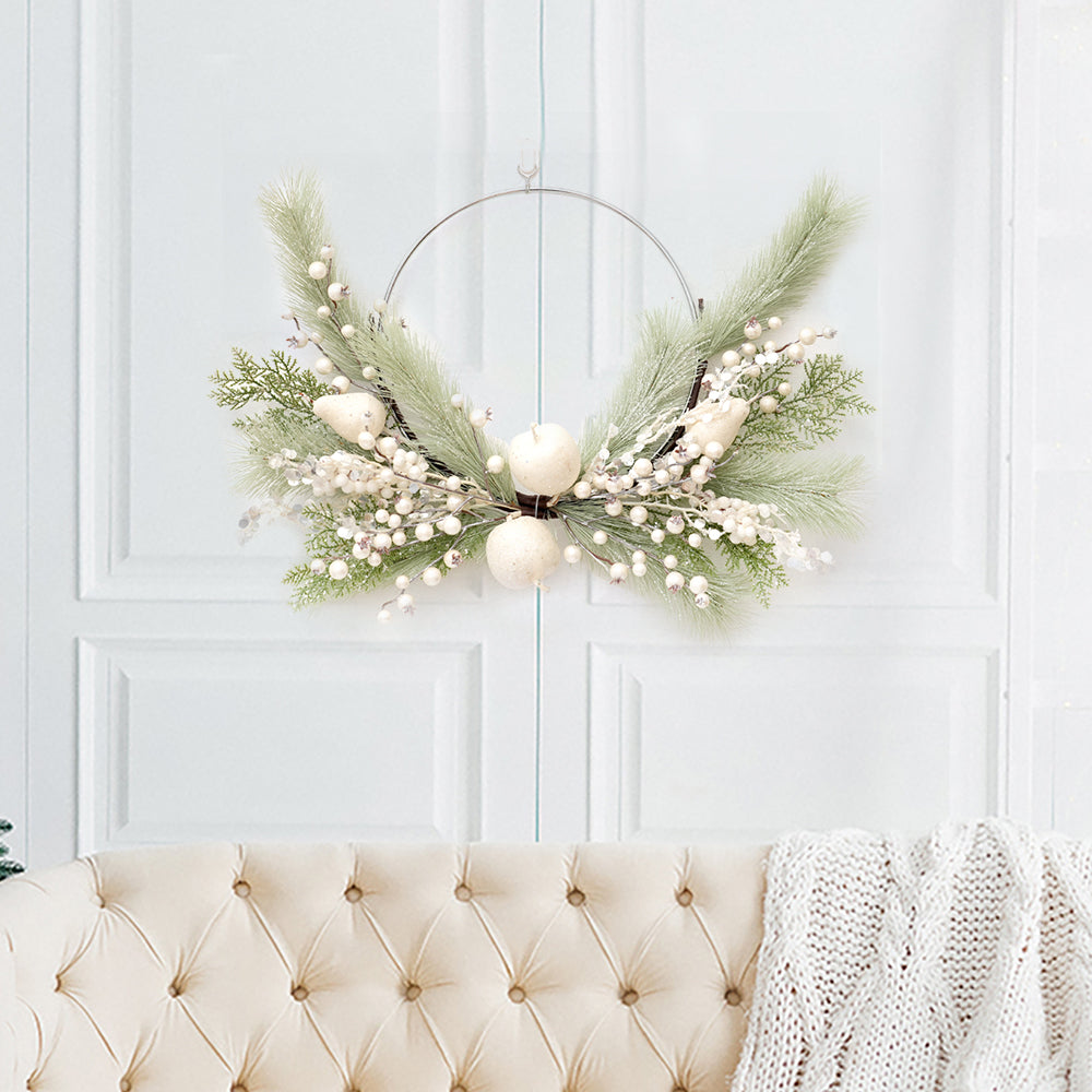 New Arrival Artificial Christmas Wreath 60cm Faux Half White Pear Decorative Wreaths For Home Christmas Decorations