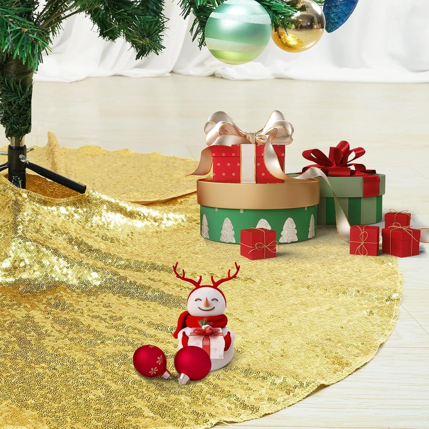 Sequin Christmas Tree Skirt Arts and Crafts Sequins Silver Gold Tree Enclosure For Christmas Tree Decor