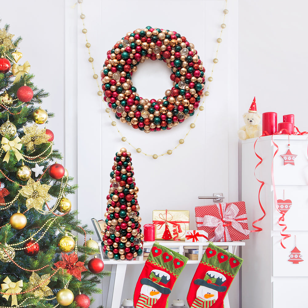 Newly Design Colorful Christmas Balls Decorative Wreaths Plastic Ball Artificial Christmas Wreath For Home Store Christmas Decor