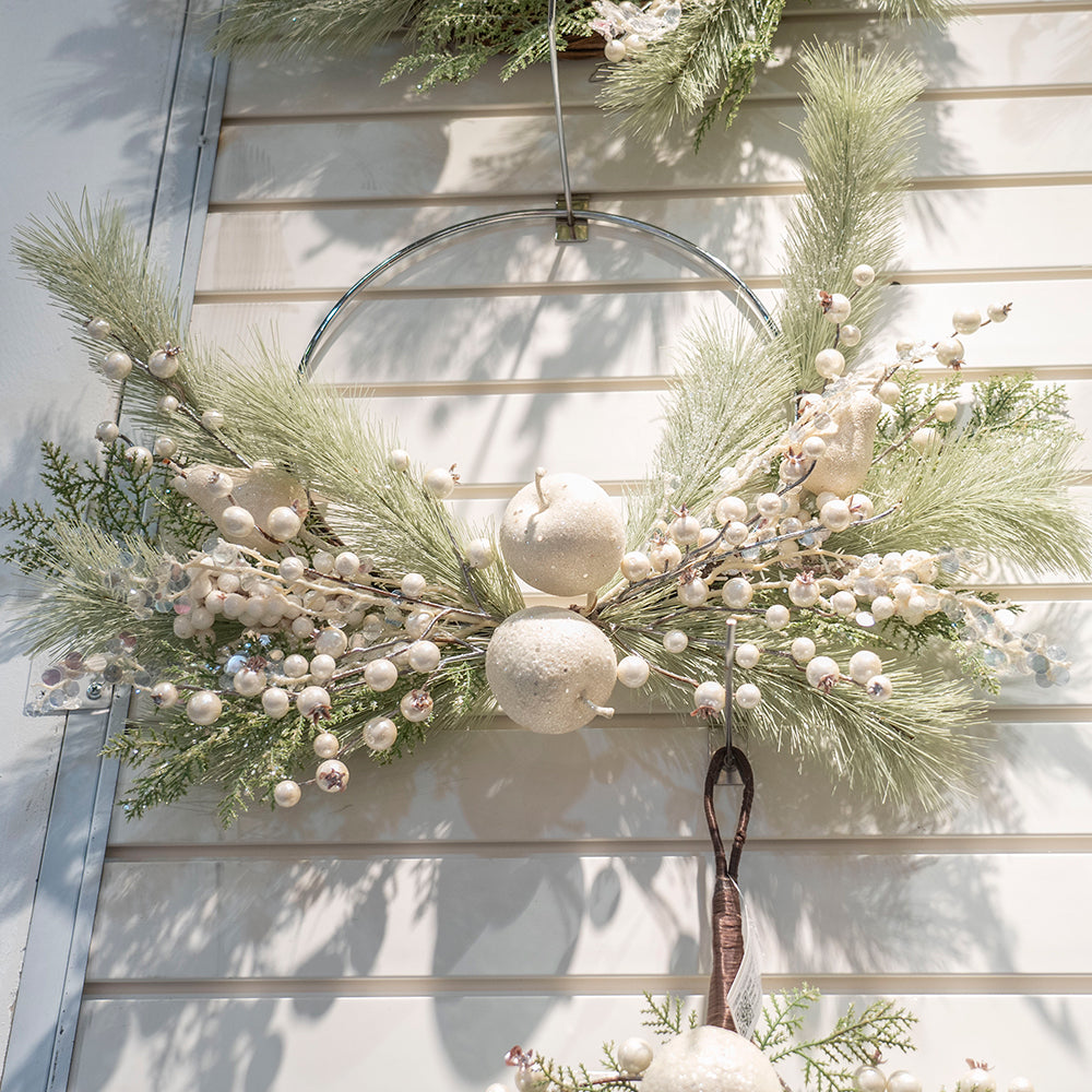 New Arrival Artificial Christmas Wreath 60cm Faux Half White Pear Decorative Wreaths For Home Christmas Decorations