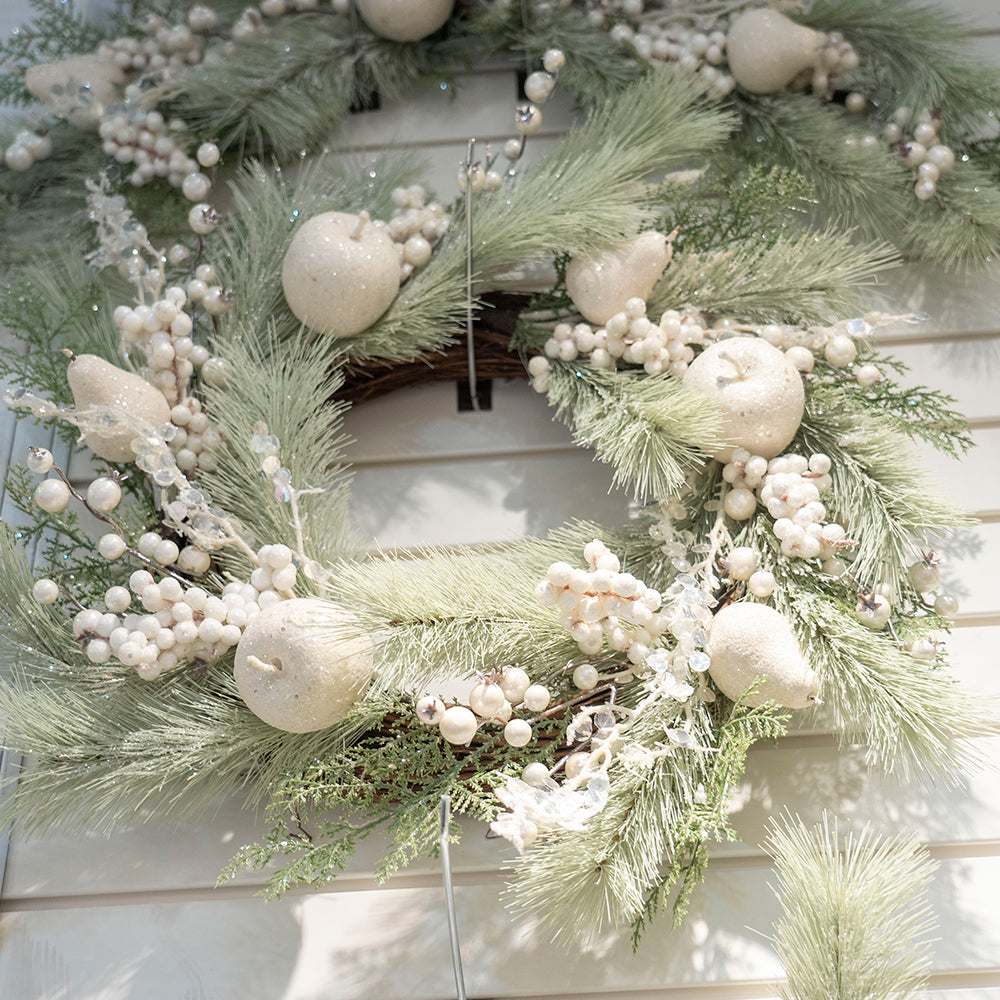 2025 Newly Design Artificial Christmas Wreath 55cm Faux Snow-white Decorative Wreaths For Home Christmas Decorations
