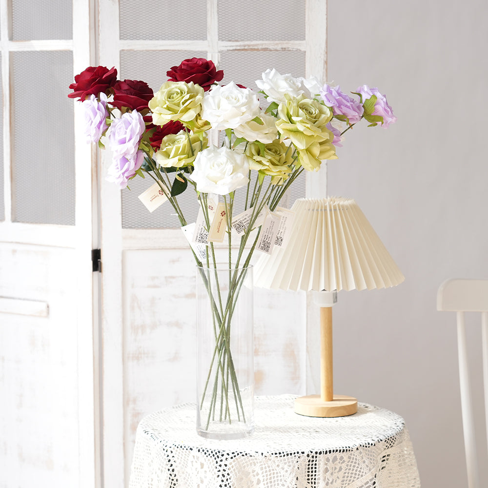 High Quality 3 Heads Artificial Rose Flowers Silk Flowers Centerpiece Flowers Bunch Bouquet for Wedding Home Outdoor Decoration