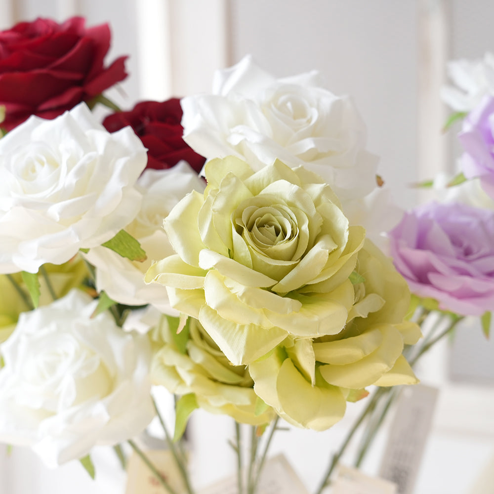 High Quality 3 Heads Artificial Rose Flowers Silk Flowers Centerpiece Flowers Bunch Bouquet for Wedding Home Outdoor Decoration
