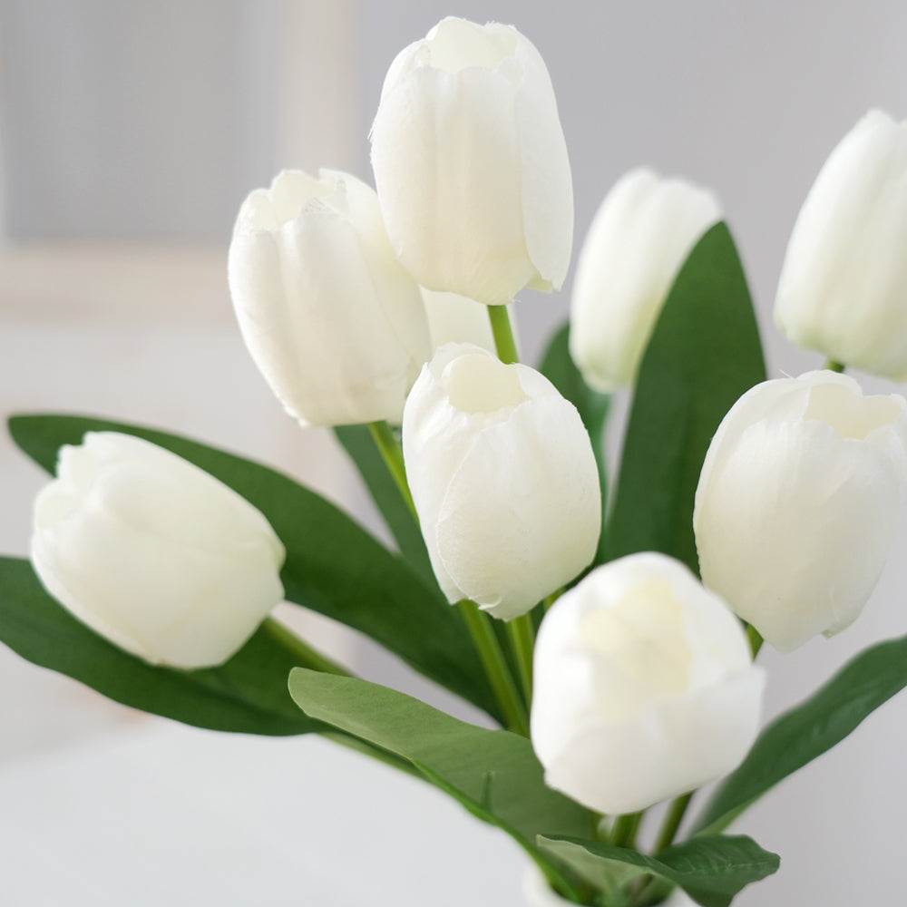 Customized 9 Heads PU Tulip Flowers Bunching Silk Artificial Tulips Decoration Flowers For Home Wedding Graduation