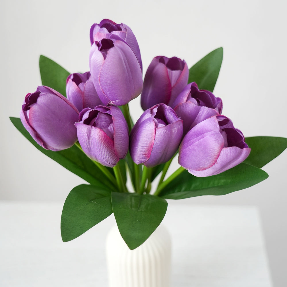 Customized 9 Heads PU Tulip Flowers Bunching Silk Artificial Tulips Decoration Flowers For Home Wedding Graduation