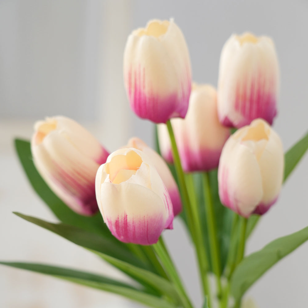 Customized 9 Heads PU Tulip Flowers Bunching Silk Artificial Tulips Decoration Flowers For Home Wedding Graduation