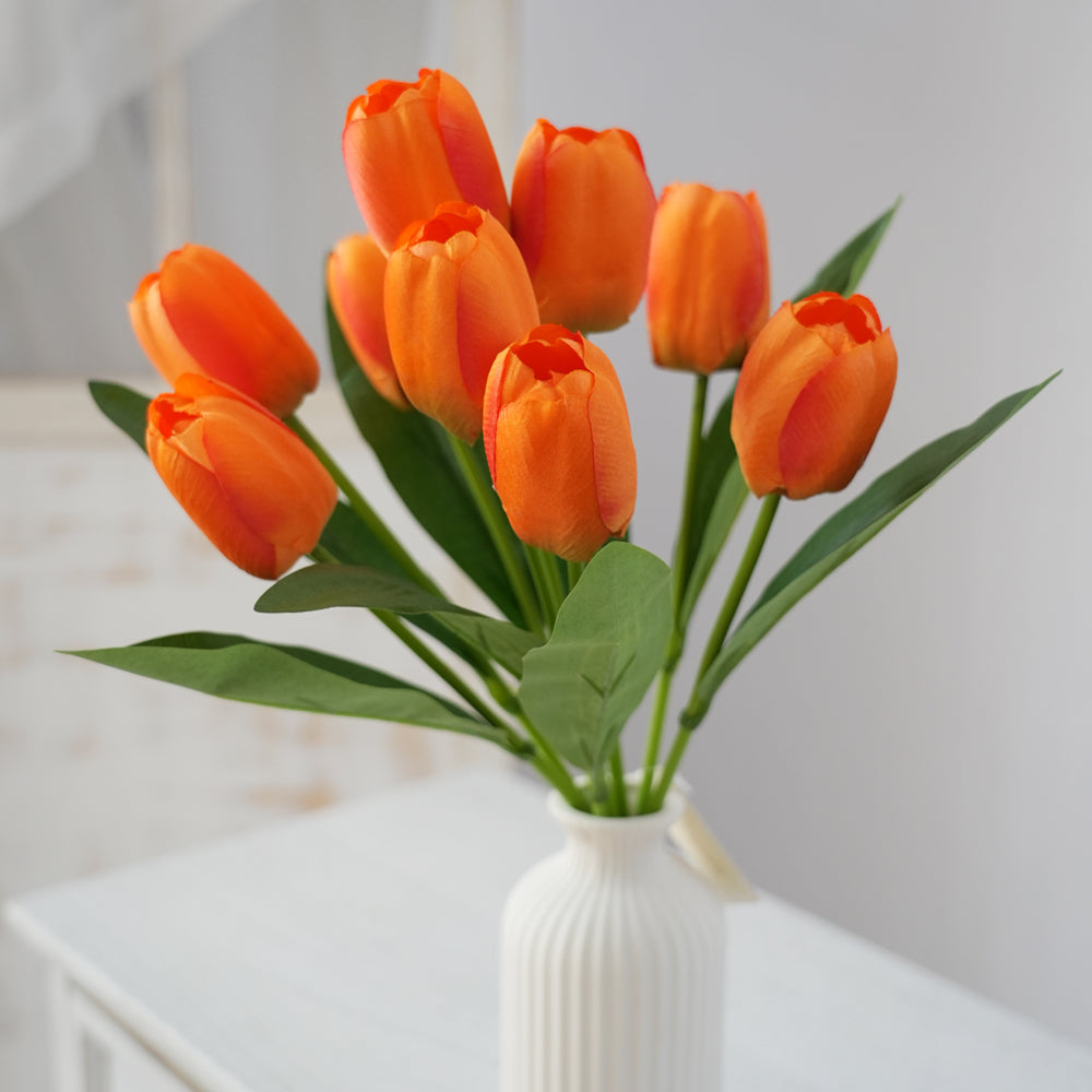Customized 9 Heads PU Tulip Flowers Bunching Silk Artificial Tulips Decoration Flowers For Home Wedding Graduation