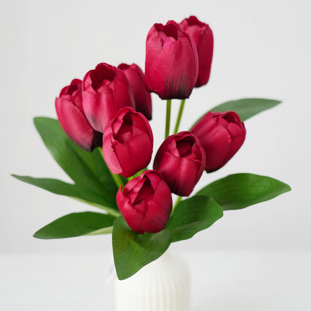 Customized 9 Heads PU Tulip Flowers Bunching Silk Artificial Tulips Decoration Flowers For Home Wedding Graduation