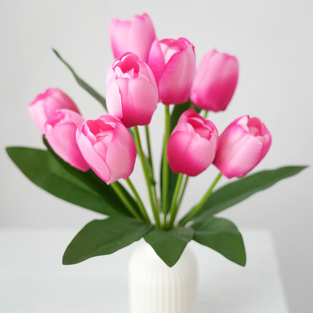 Customized 9 Heads PU Tulip Flowers Bunching Silk Artificial Tulips Decoration Flowers For Home Wedding Graduation