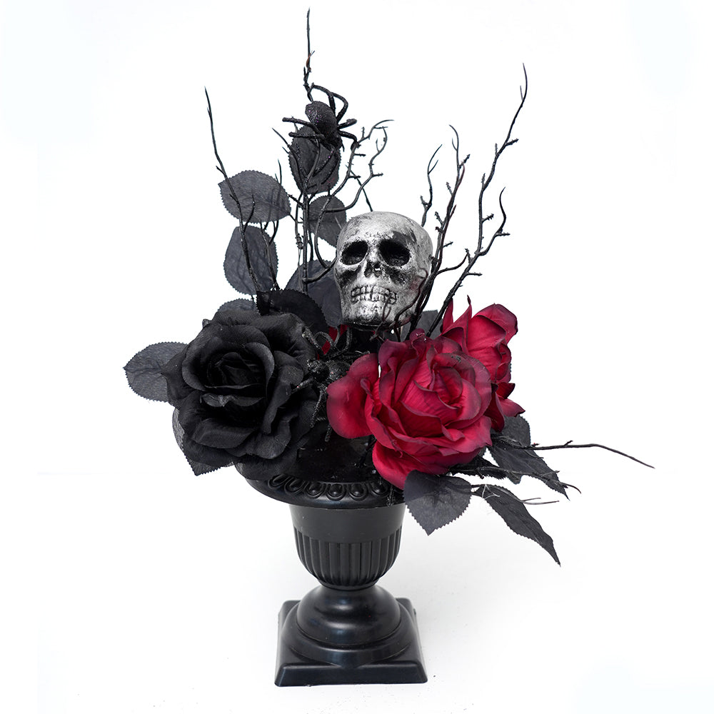 Light Luxury Halloween Flower Pot With Artificial Flower and Halloween Skeletons For Halloween Home Decor