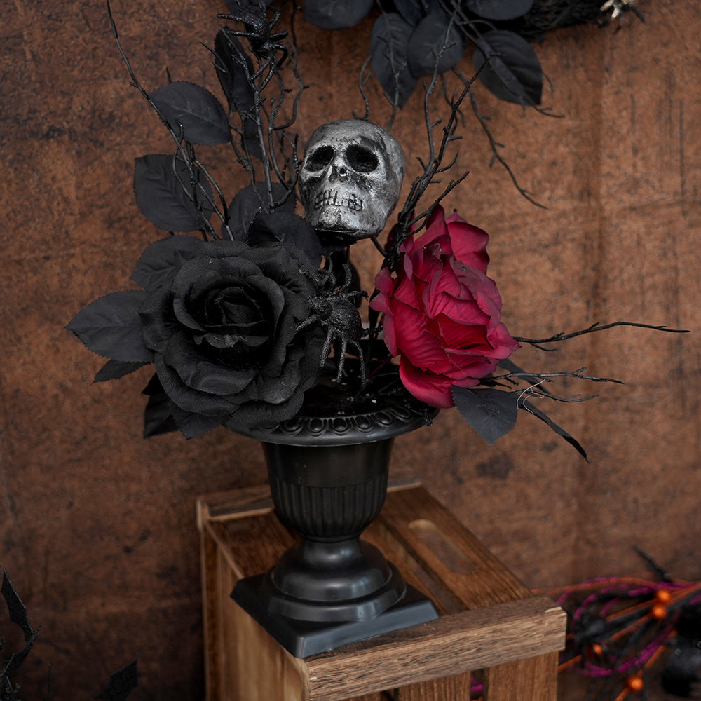 Light Luxury Halloween Flower Pot With Artificial Flower and Halloween Skeletons For Halloween Home Decor