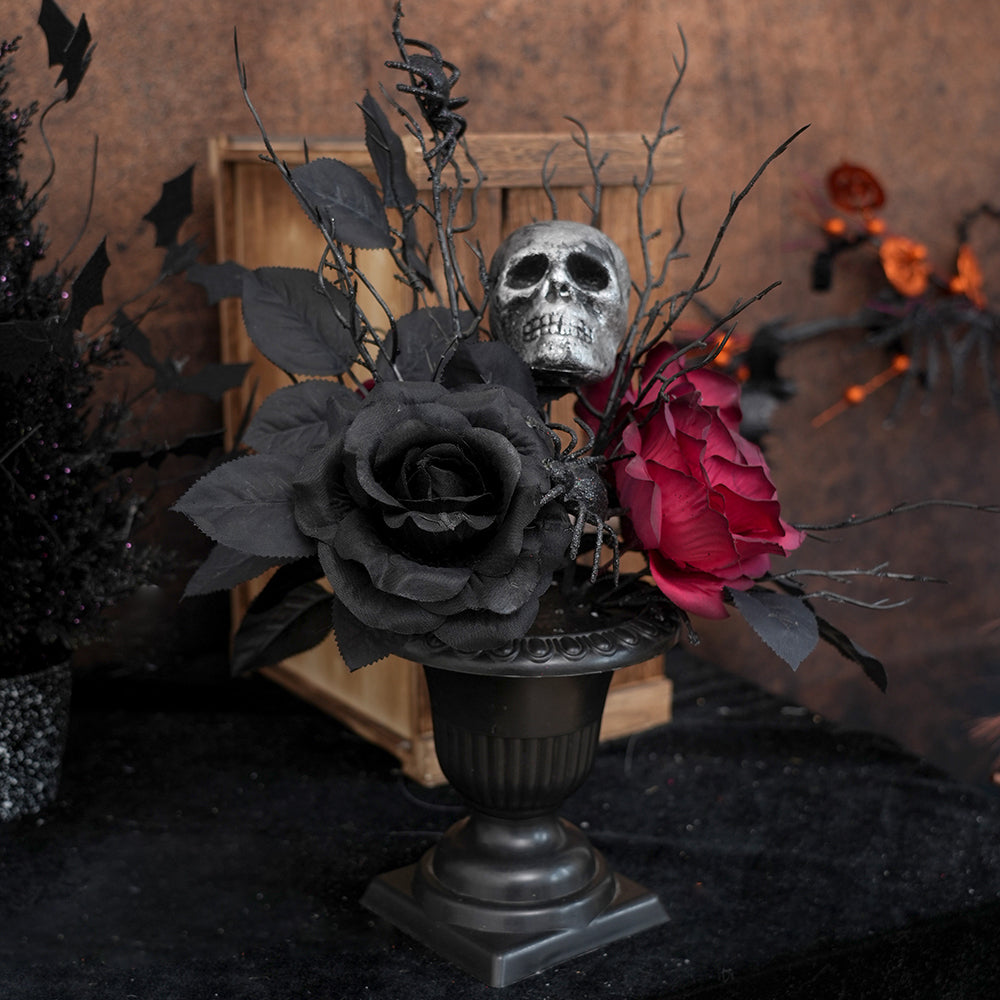 Light Luxury Halloween Flower Pot With Artificial Flower and Halloween Skeletons For Halloween Home Decor