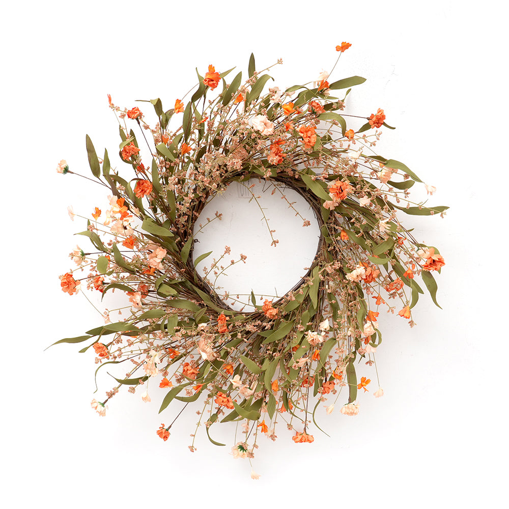 2024 Autumn Faux Fall Wreath Hanging Wreath Artificial Maple Leaf Decorative Wreaths Artificial Fall Grass and Foliage Harvest