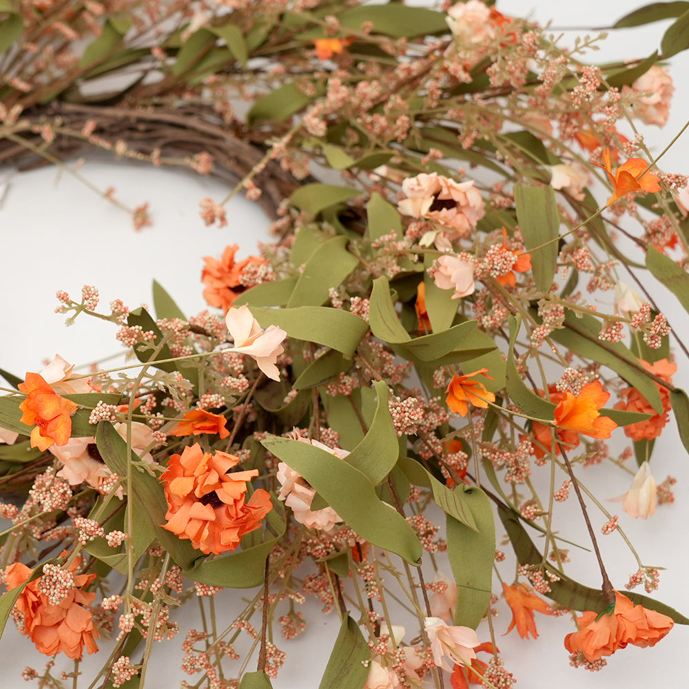2024 Autumn Faux Fall Wreath Hanging Wreath Artificial Maple Leaf Decorative Wreaths Artificial Fall Grass and Foliage Harvest