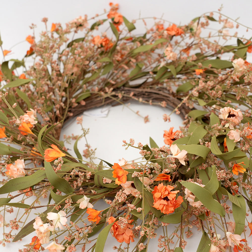 2024 Autumn Faux Fall Wreath Hanging Wreath Artificial Maple Leaf Decorative Wreaths Artificial Fall Grass and Foliage Harvest