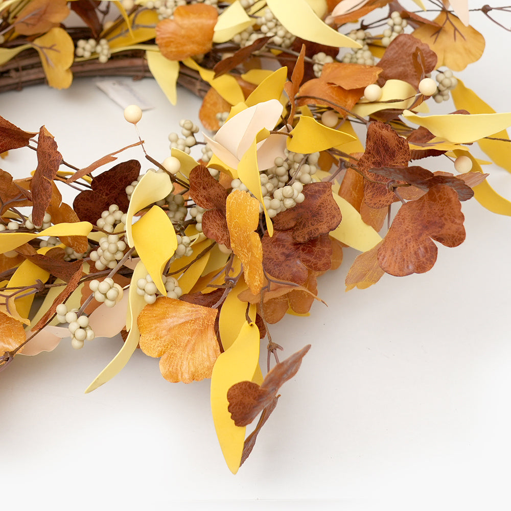 Wholesale Artificial Wreath Golden Autumn Leaves Floral Wreaths Door Wreath For Hotel Home Decoration