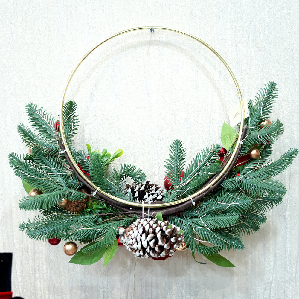 2024 Exquisite Aritificial Christmas Wreath 50cm Rose Flowers Half Wreath Decorative Flowers, Wreaths and Plants with LED Light