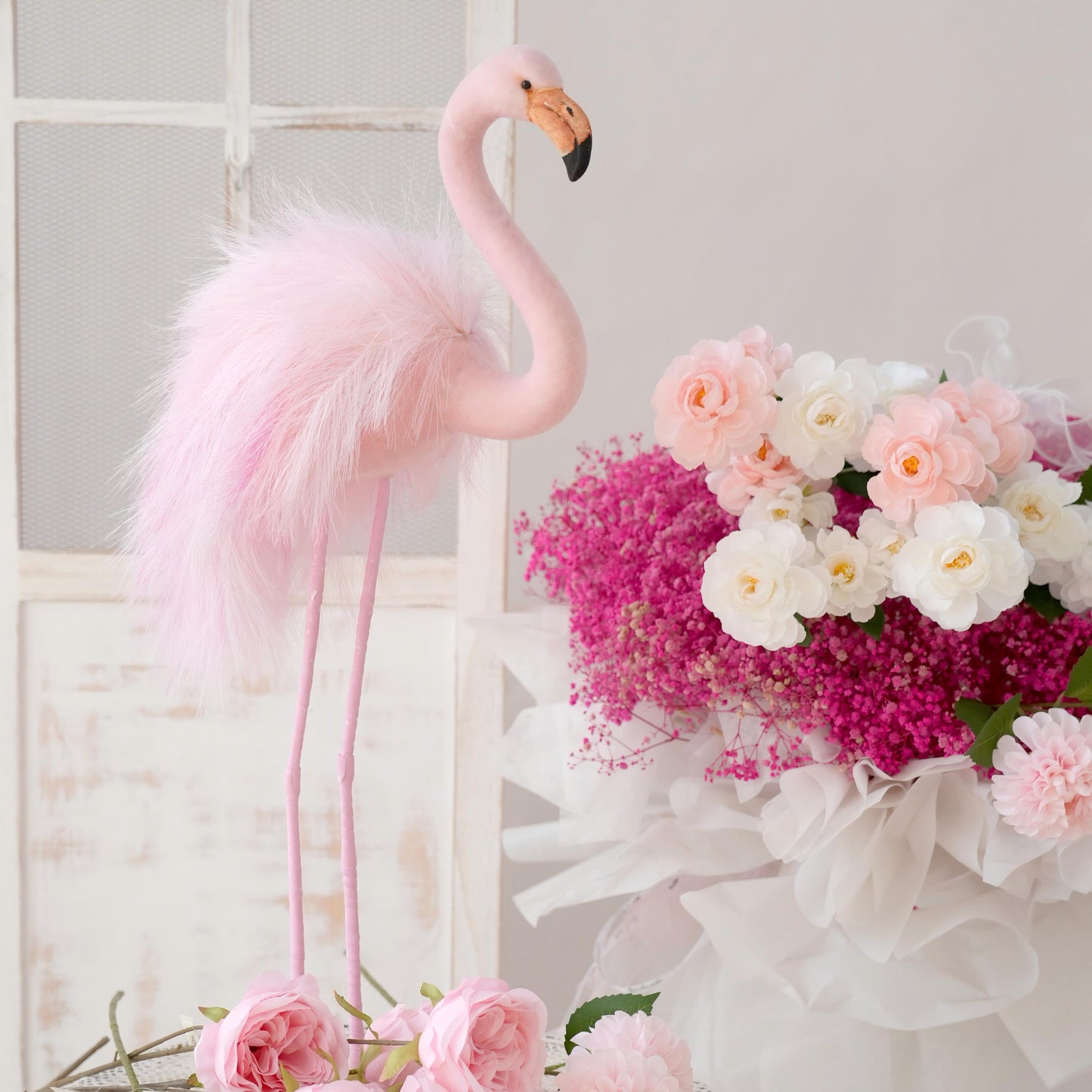Transworld Design Artificial Flamingo Decor Pink Handmade Longleg Flamingo Home Decor Artificial Animal For Party Decorations