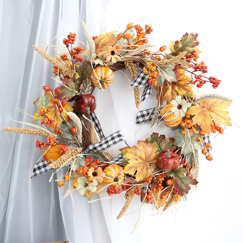 Factory Wholesale Autumn Home Decoration Wreath Halloween Decorations Yellow Wreath
