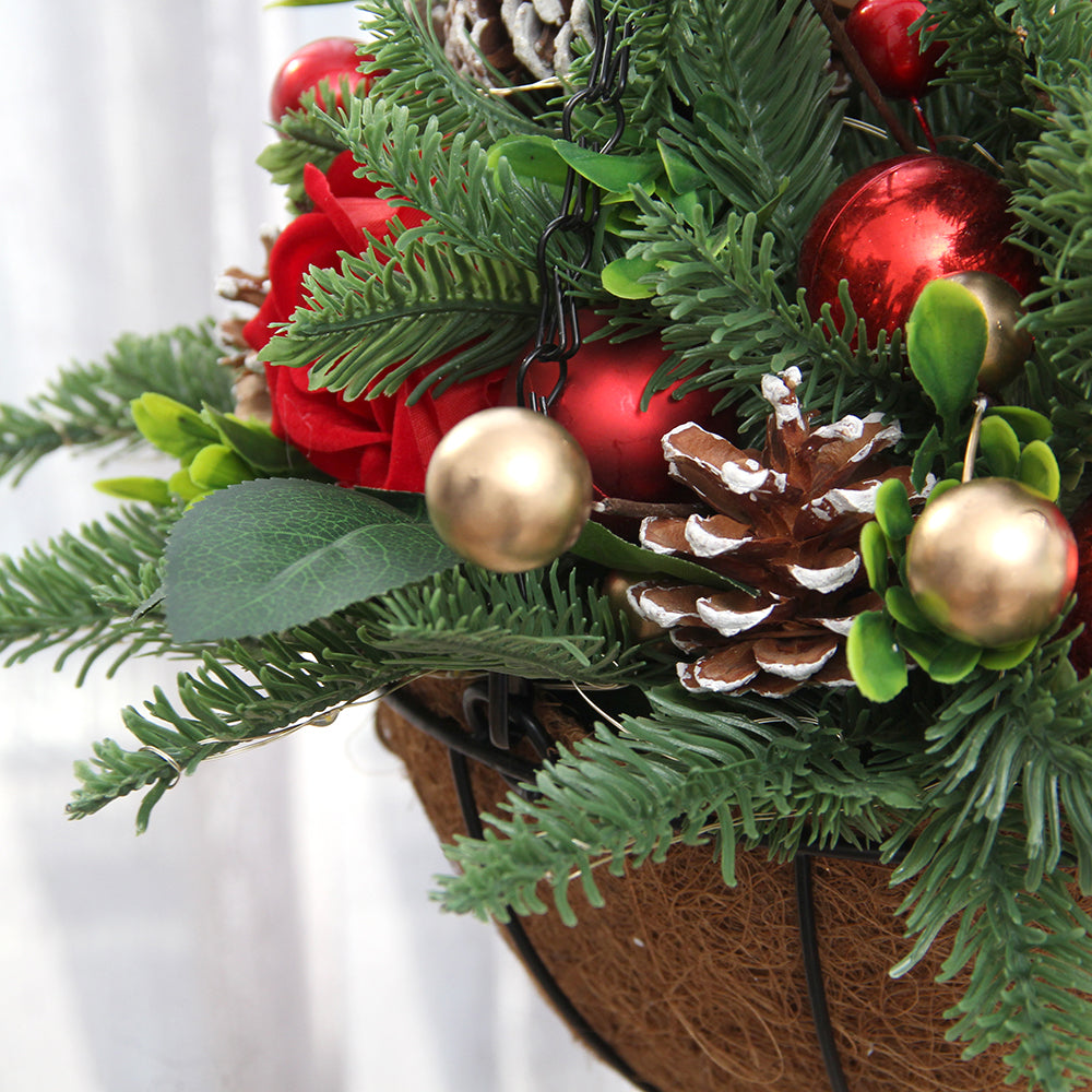 Frankfurt Fair Hot items Hanging Flower Basket Christmas Design Spherical Rose Flower Basket Decor For Christmas Decorations