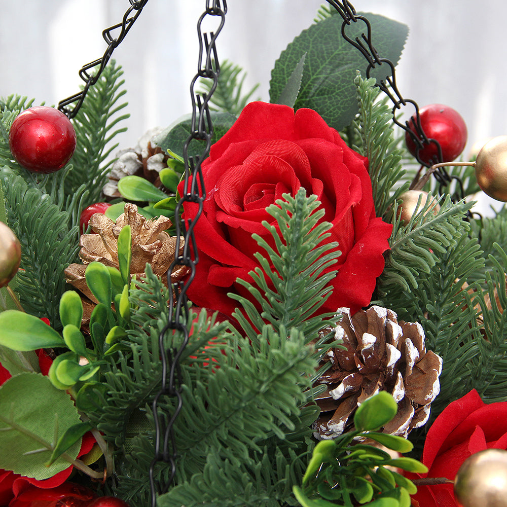 Frankfurt Fair Hot items Hanging Flower Basket Christmas Design Spherical Rose Flower Basket Decor For Christmas Decorations