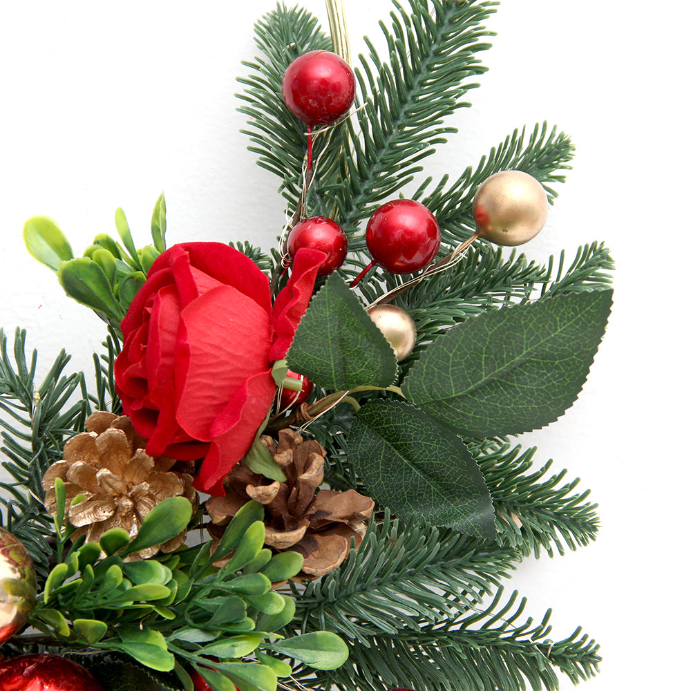 2024 Exquisite Aritificial Christmas Wreath 50cm Rose Flowers Half Wreath Decorative Flowers, Wreaths and Plants with LED Light