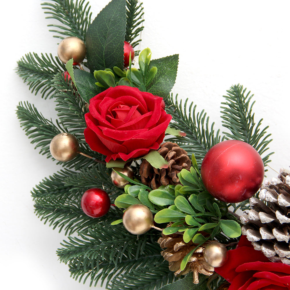2024 Exquisite Aritificial Christmas Wreath 50cm Rose Flowers Half Wreath Decorative Flowers, Wreaths and Plants with LED Light