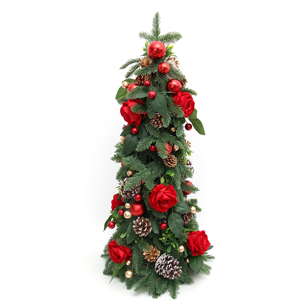 2024 Newly Design LED Aritificial Rose Christmas Tree Roses Flower Pinecone Tree With LED Light For Christmas Ornaments