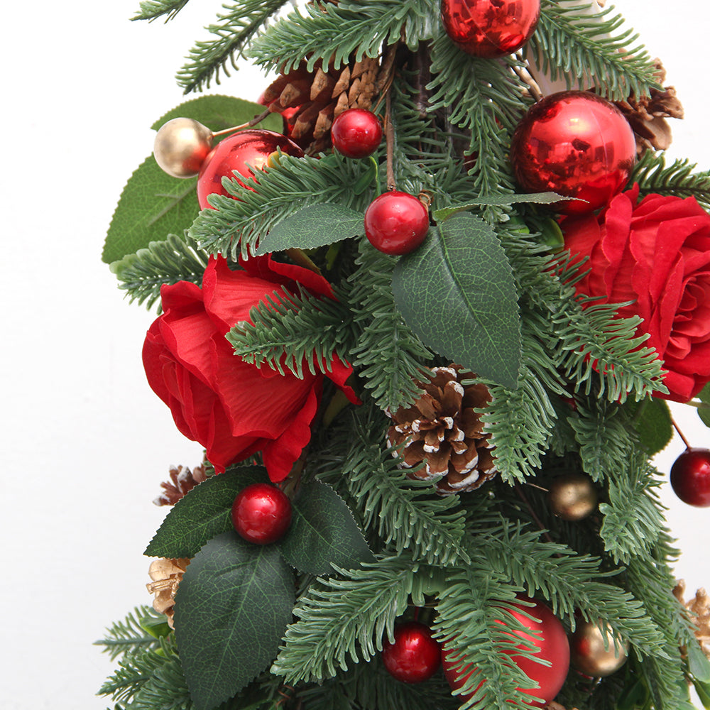2024 Newly Design LED Aritificial Rose Christmas Tree Roses Flower Pinecone Tree With LED Light For Christmas Ornaments