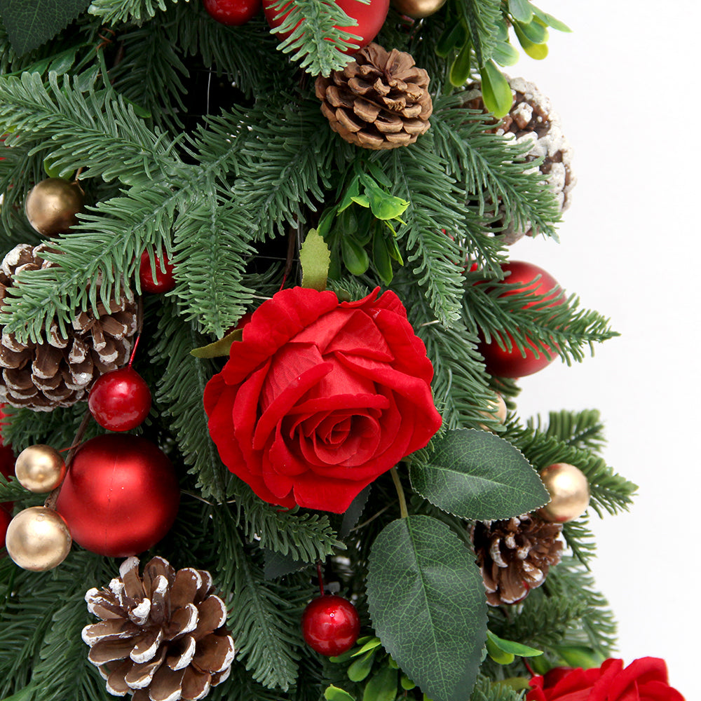 2024 Newly Design LED Aritificial Rose Christmas Tree Roses Flower Pinecone Tree With LED Light For Christmas Ornaments