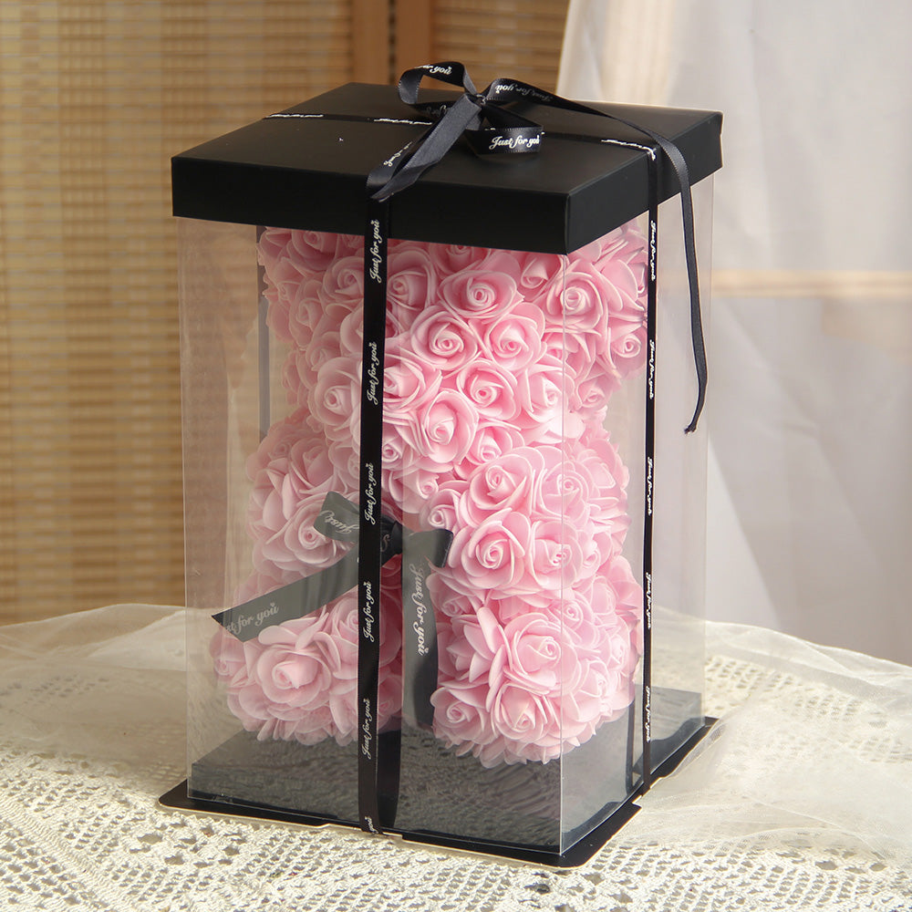 Popular Product 25cm Light Pink Artificial Rose Bear Romantic Style Rose Bears With Box Gift Valentines Teddy Bears Wholesale
