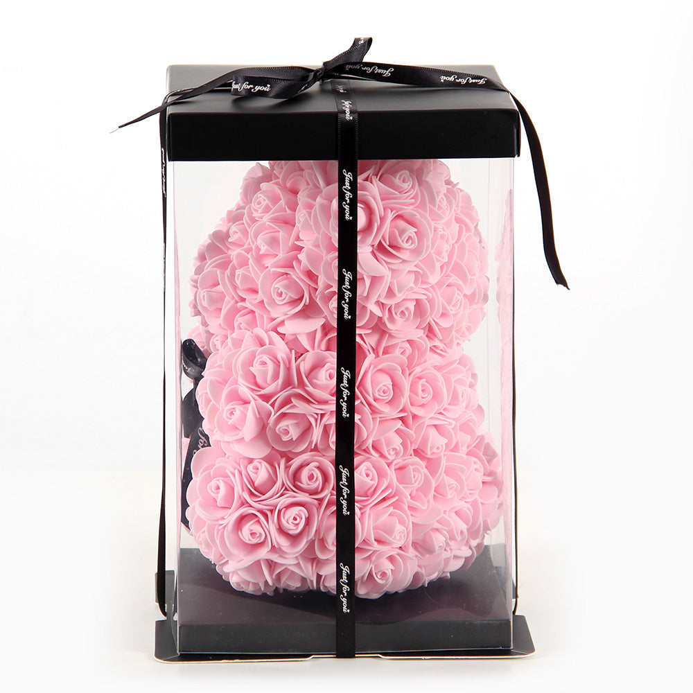 Popular Product 25cm Light Pink Artificial Rose Bear Romantic Style Rose Bears With Box Gift Valentines Teddy Bears Wholesale