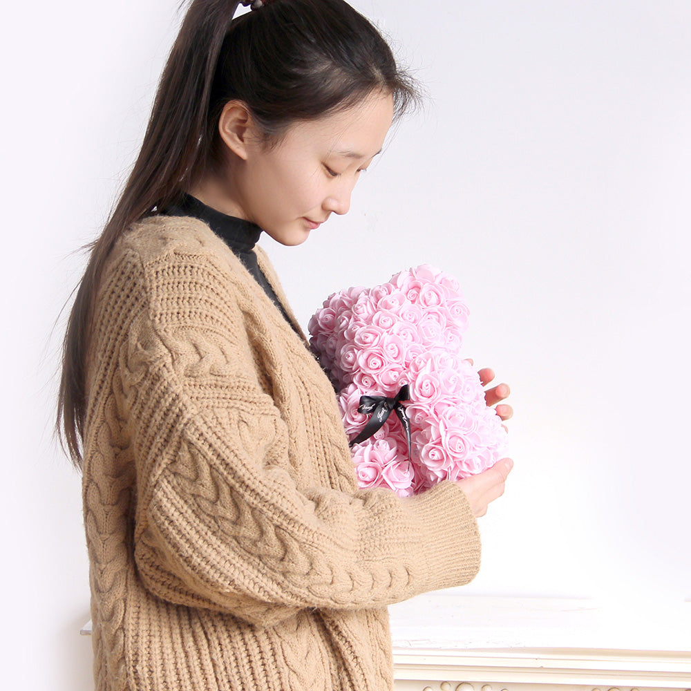 Popular Product 25cm Light Pink Artificial Rose Bear Romantic Style Rose Bears With Box Gift Valentines Teddy Bears Wholesale