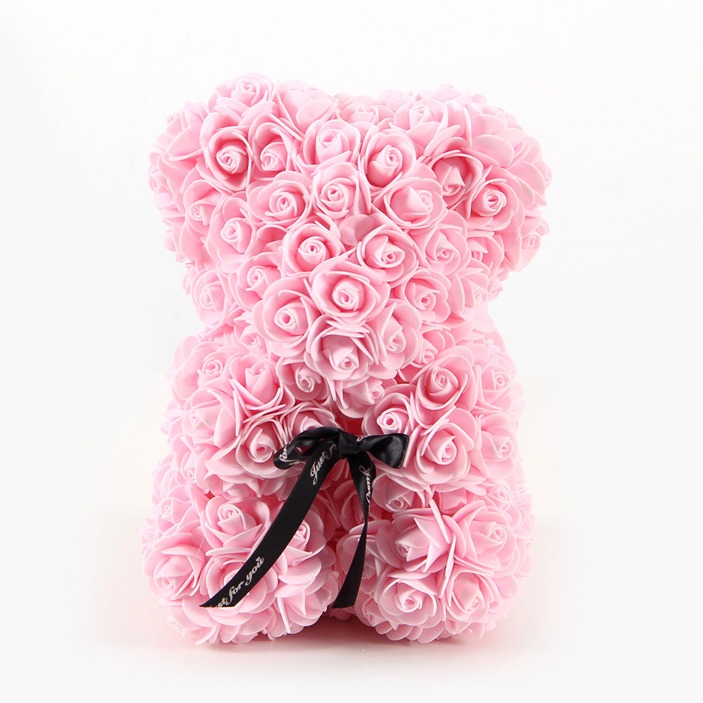 Popular Product 25cm Light Pink Artificial Rose Bear Romantic Style Rose Bears With Box Gift Valentines Teddy Bears Wholesale