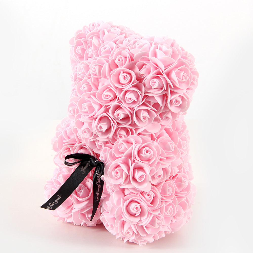 Popular Product 25cm Light Pink Artificial Rose Bear Romantic Style Rose Bears With Box Gift Valentines Teddy Bears Wholesale