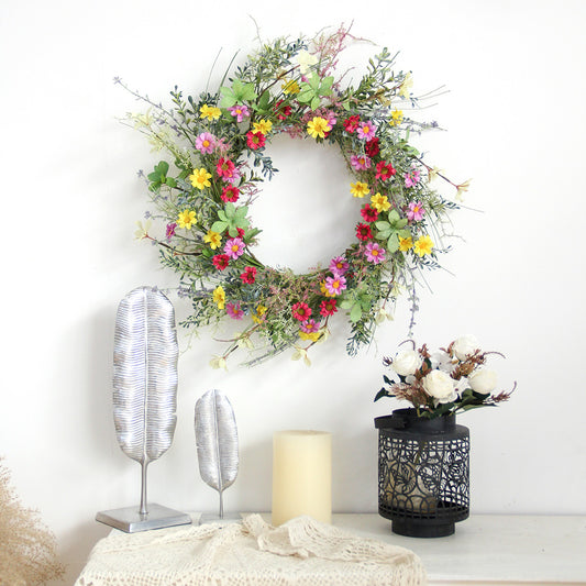 Factory wholesale hot-selling Colorful Daisy wreath, 20-inch, Spring/Summer Wreath for Outdoor or Home Decorating Easter Wreath
