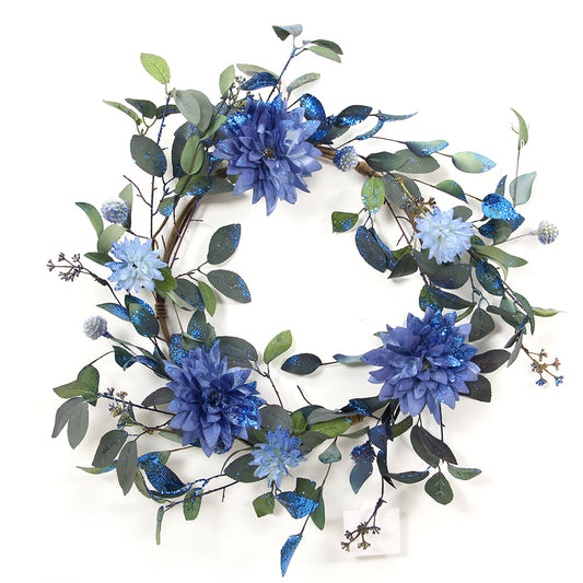 Blue Flower PVC Party Christmas Ornament Artificial Xmas Wreath With Indoor Outdoor Christmas Wreaths for Exporter