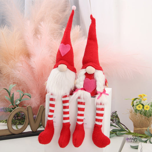 Holiday Gnome Handmade Swedish  Elf Decoration Plush Doll Ornaments Valentine Day Gnomes Plush Decor Red Stripe
