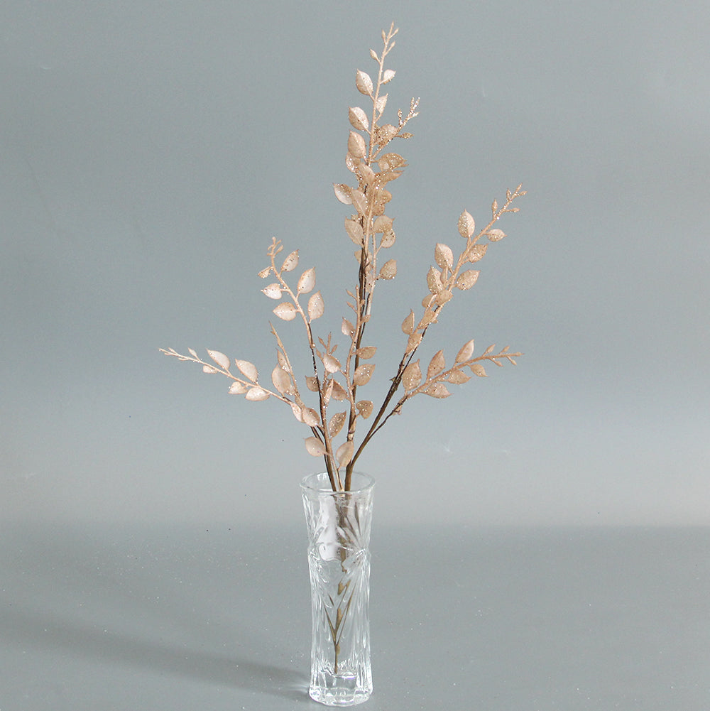 Christmas Glitter Leaves Picks Artificial Fern Leaves Branches Stem Long Painted Floral Leaves Pick Branches